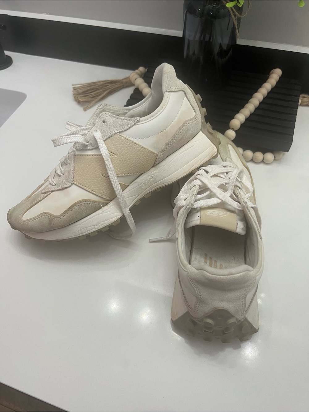New Balance Women's Sneakers in Beige, Cream & White